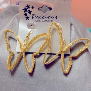 Gold tone Wire Butterfly Earrings